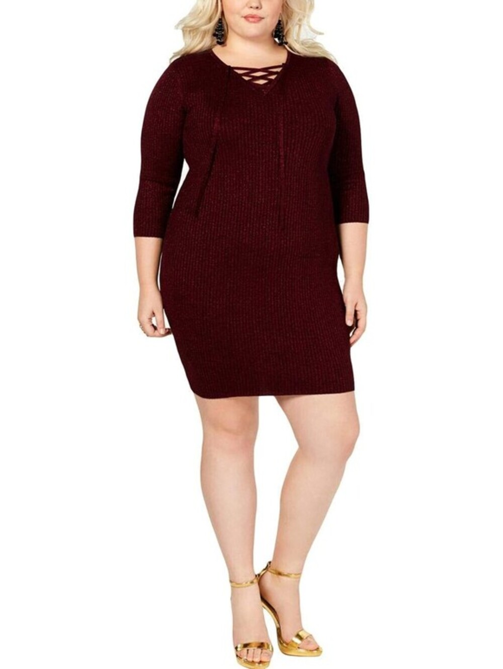Say What? Womens Plus Size Ribbed Knit Lace Up Dress Size 1X